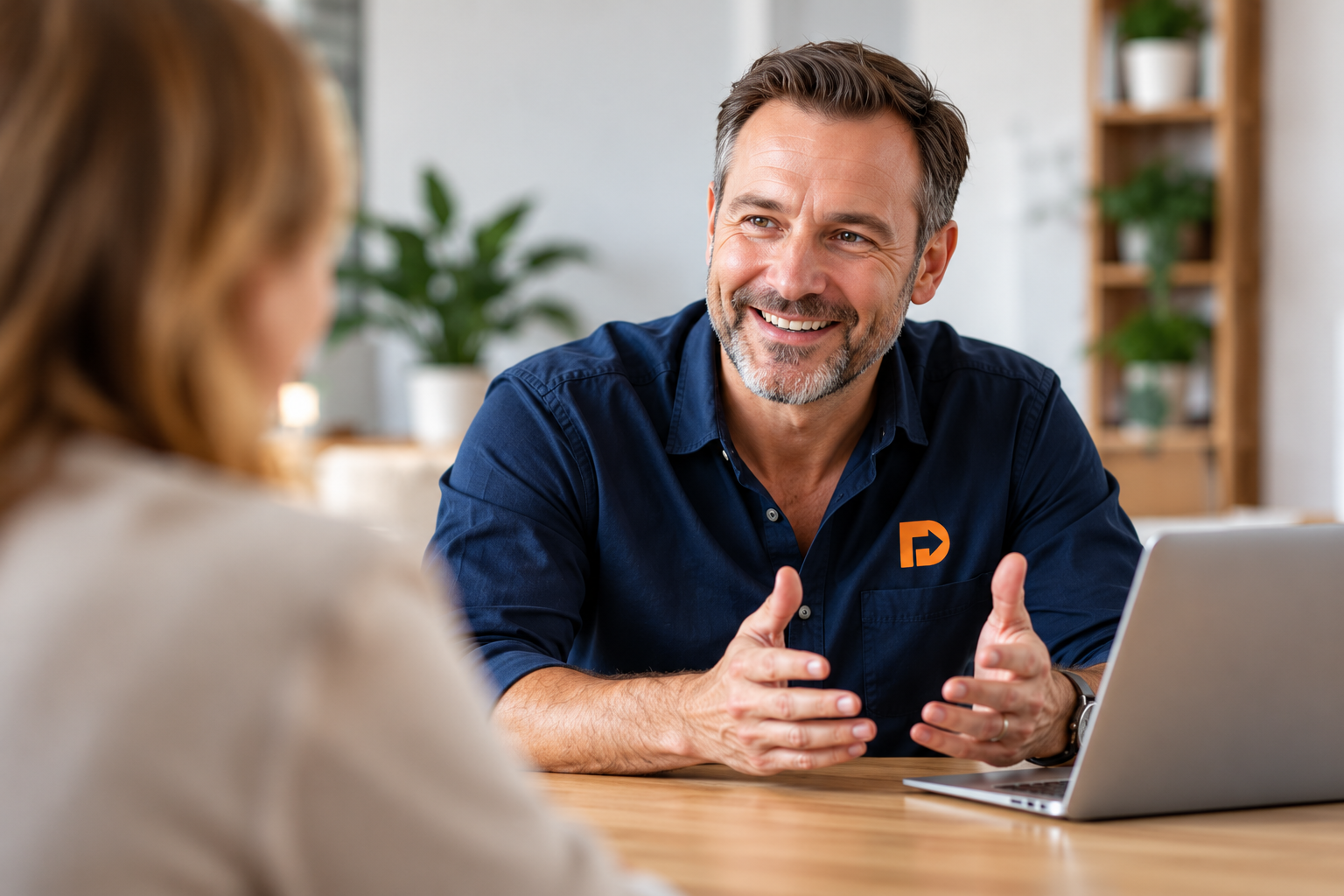 Illustration of a friendly technology support conversation